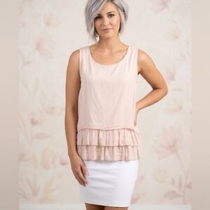 BELLAMBIA ITALY Pretty💞Silk Blend Flowy Blouse SILVER DOTS Soft Pink LINED Sz S